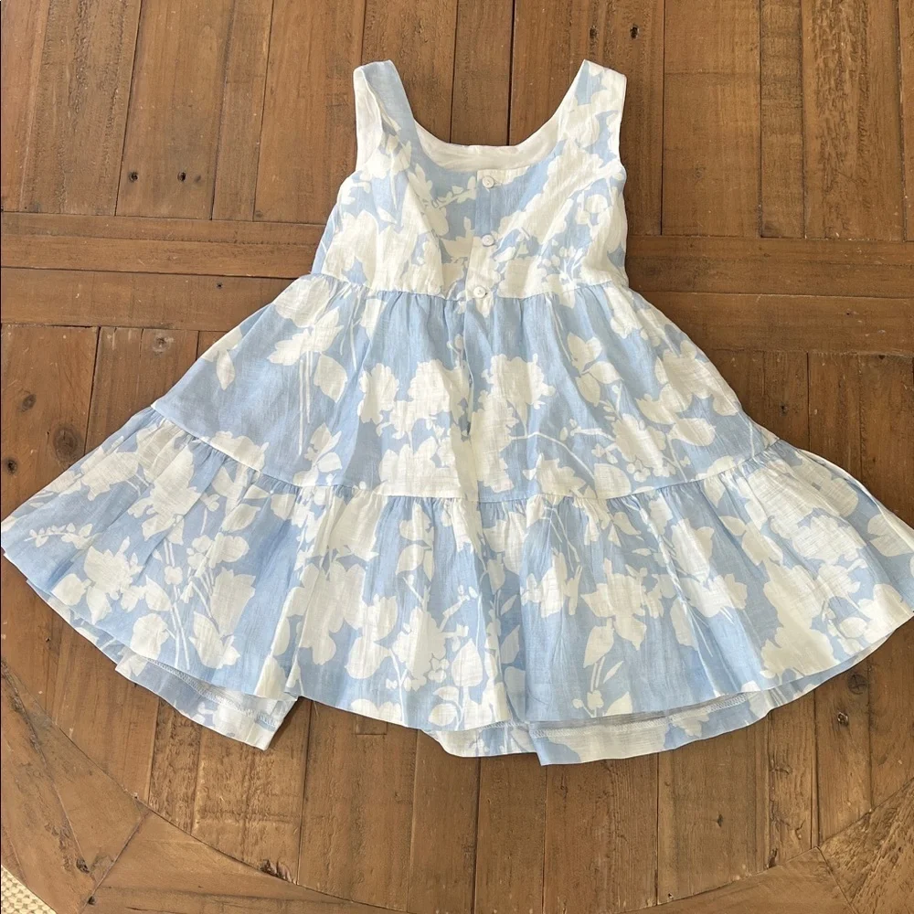 Abel & Lula blue and white floral linen Dress 5 years rosettes Easter spring